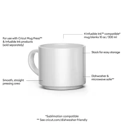 Cricut Supports Personnalisables|Infusible Ink^Mug personnalisable et empilable en céramique, blanc - 340ml/12oz (4unités)