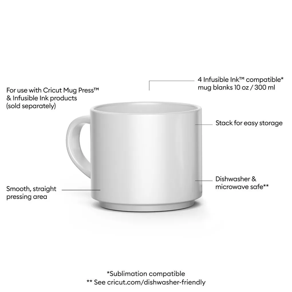 Cricut Supports Personnalisables|Infusible Ink^Mug personnalisable et empilable en céramique, blanc - 340ml/12oz (4unités)