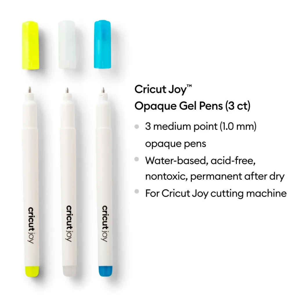 Cricut Stylos Et Marqueurs|Stylos Et Marqueurs^Stylos à encre gel opaques Joy™ 1,0mm, jaune/blanc/bleu (3unités)